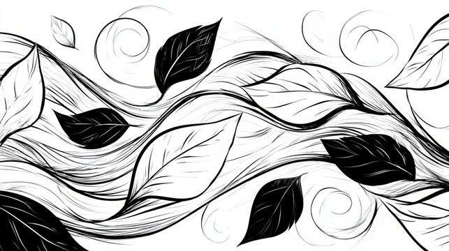 A dynamic sketch shows leaves swirling in loopy wind lines. The design offers space for added words or images.