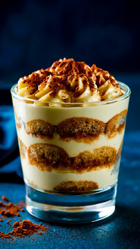A dessert in a glass with whipped cream and cinnamon on top