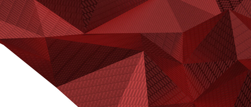 Close-up view of abstract geometric shapes in deep red tones and varying textures