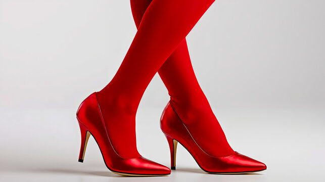A pair of red high heels on a woman's legs