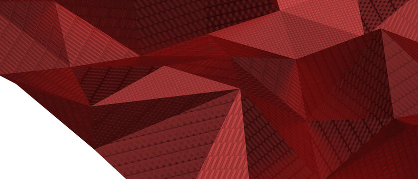 Crimson red geometric abstract background with textured polygonal shapes and gradients.
