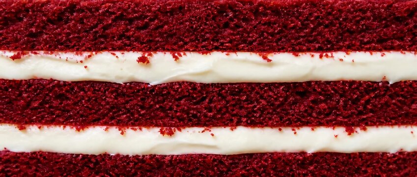 Close up of red velvet cake layers with creamy filling background