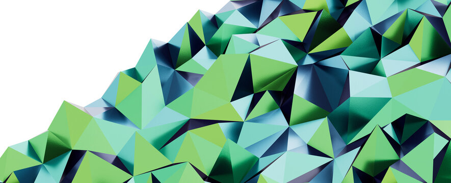 Dynamic polygonal pattern with vibrant green and blue tones