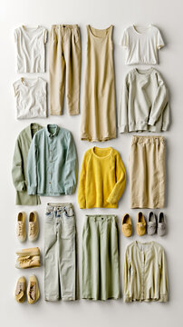 A group of clothes laid out on a white surface