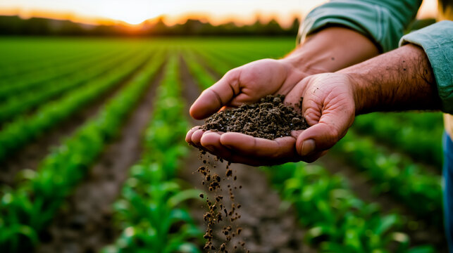 A person holding a handful of dirt in their hands