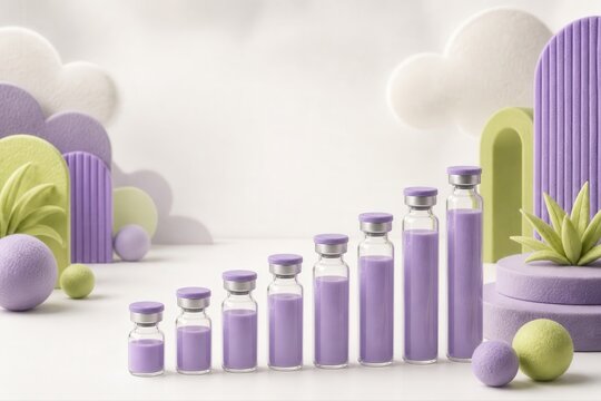 Pastel Vials and Glass Bottles in Purple 3D Scene