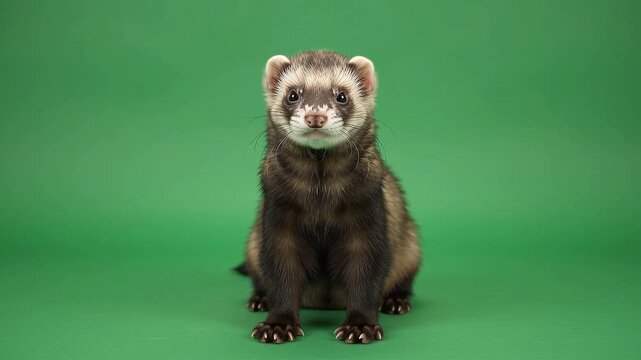Ferret Natural Yawn on Green Screen Background
