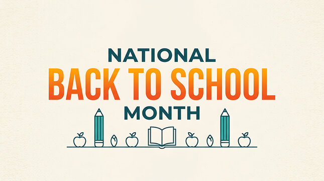 National Back to School Month typography design with pencils and books vector graphic.