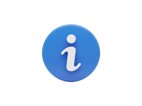 A 3D rendered blue information icon button isolated on a solid black background surface
