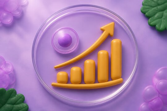 Biotech growth chart in a purple petri dish 3D render