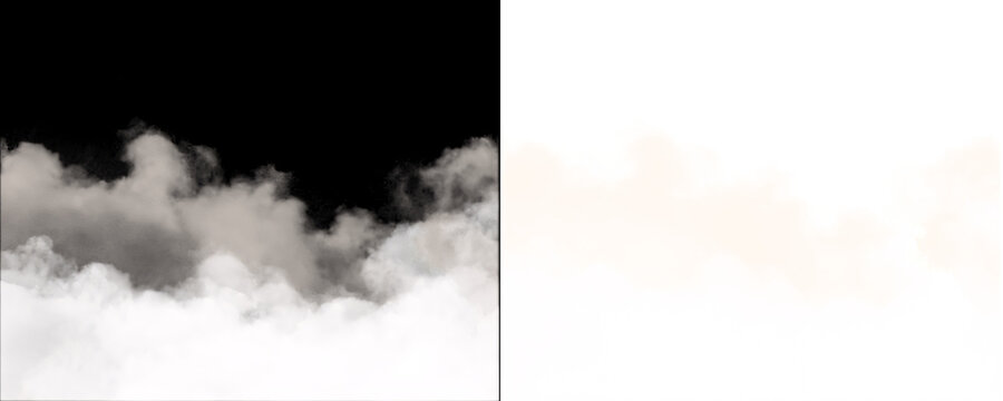 White fluffy clouds drifting on transparent background for sky overlay and cinematic weather scene atmosphere composition.