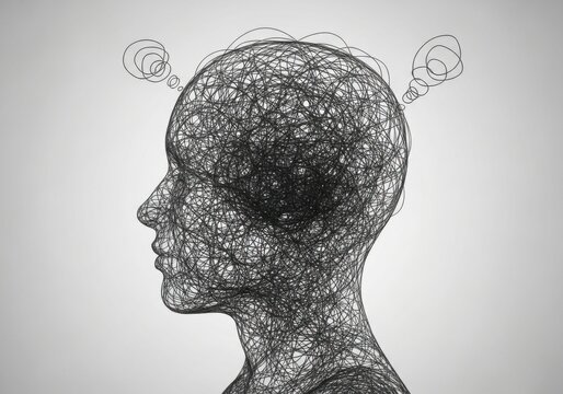 Abstract Human Head Silhouette Illustrating Mental Confusion and Stress