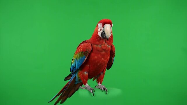 Parrot Single Wing Stretch on Green Screen Background