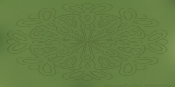 Simple green background with symmetric circular floral mandala pattern decorative design.