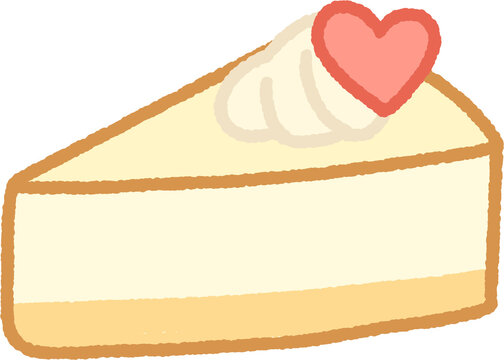 Cheesecake slice topped with whipped cream and heart chocolate vector illustration, dessert concept
