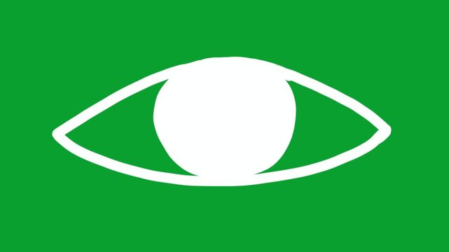 Hand-drawn white chalk style animated eye blinking on a chromakey green screen background. Seamless motion graphic element for video editing, social media reels, character animation overlays, 