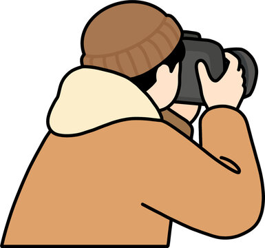 Photographer wearing beanie taking photos with dslr camera vector illustration