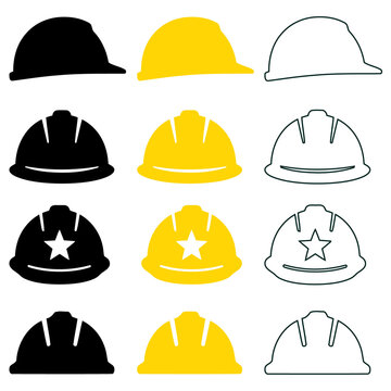 Construction hard hat vector icon set, safety helmet symbolsConstruction hard hat vector icon set, safety helmet symbols
