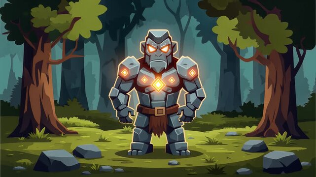 Stone Golem Guardian in Enchanted Forest