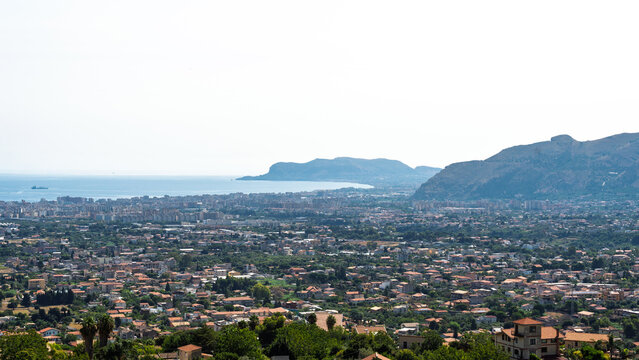 Panoramic view of the city of Palermo and the Conca d'Oro plain, captured from the heights of Monreale.