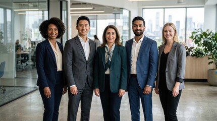 Fototapeta premium Diverse Group of Professionals Standing Together in a Modern Office