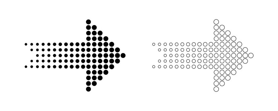Directional arrow design, two styles with black solid dots and outlined circles isolated on transparent background.