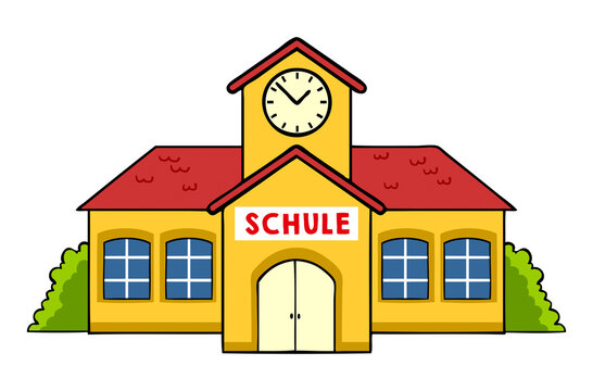 Cartoon Haus einer Schule mit Turmuhr