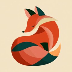 Naklejka premium A fox designed with bold shapes and a russet color scheme. The fox appears to have a calm pose, showcasing artistic style.
