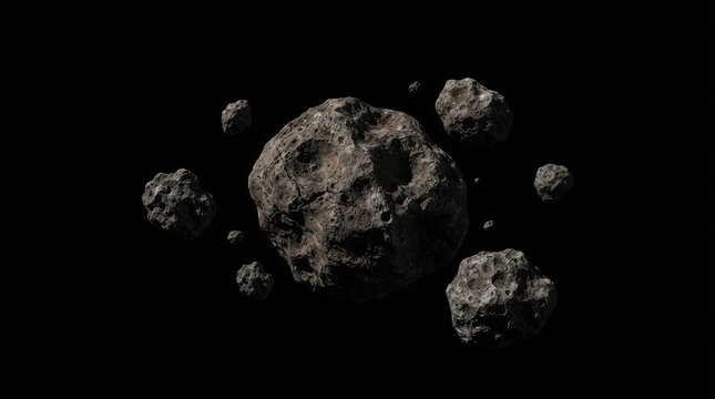 Asteroid cluster floating in deep space