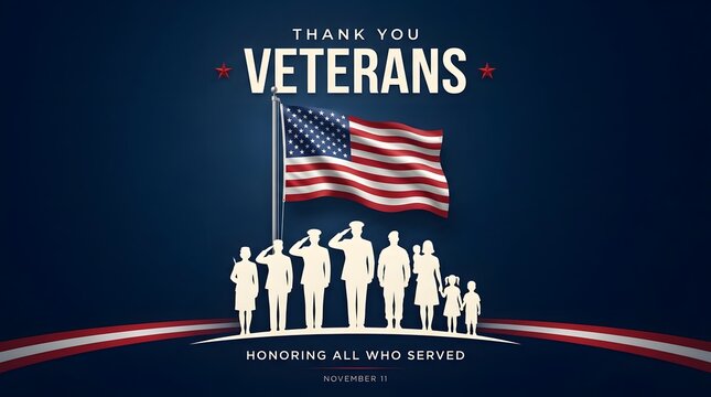 Thank You Veterans banner honoring all who served on November 11 with American flag