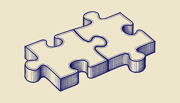 Vintage Jigsaw Puzzle Piece Illustration With 3D Hand Drawn Engraving Style