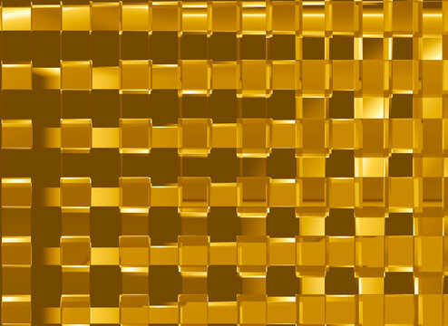 Abstract golden yellow background with a repeating square grid pattern and soft light reflections