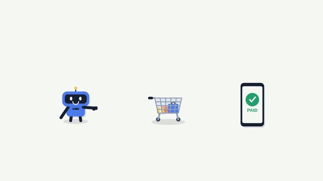 Robotics powered finance concept featuring ecommerce shopping and mobile verification.