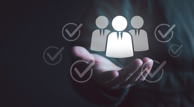 Human resources recruitment concept showing selection, teamwork and performance analysis, representing talent management, hiring, leadership, career development, growth and workforce strategy.