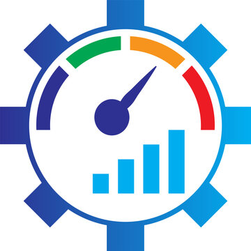 Performance Monitoring Gear Icon with Speedometer and Growth Chart