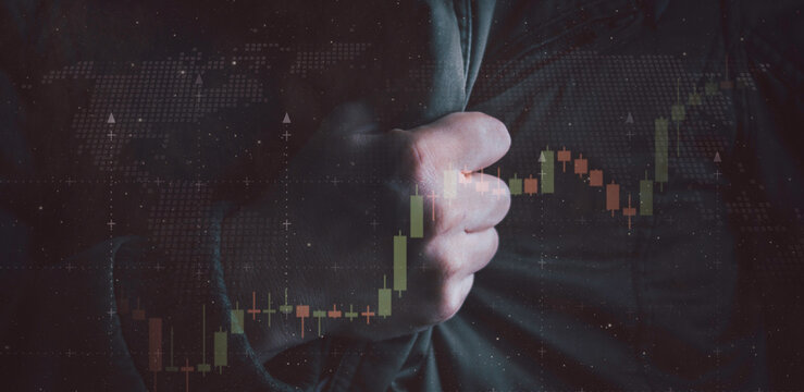 Global finance and investment concept with market trends, economic data and charts, representing business growth, trading strategy, wealth management, economic forecasting and global market analysis.