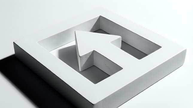 White paper arrow rising through square frame, symbolizing growth and progress. Perfect for business presentations, finance concepts, and success themes.