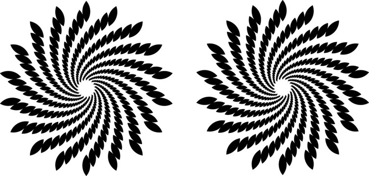 Black and white spiral optical illusion pattern with circular geometric vortex design.