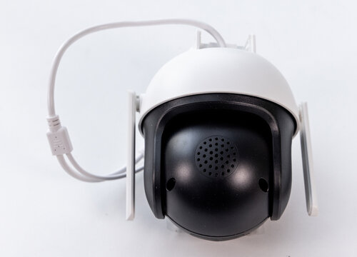 Modern White and Black Wireless Security Camera with Antennas
