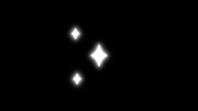 Twinkling stars night sky shine animation, Star twinkling animation, single star glitter, glowing shining twinkle stars, white cartoon sparkles in doodle style on black screen background.4k video