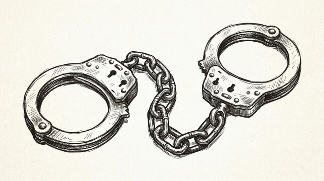 Sketch of metal handcuffs with chain