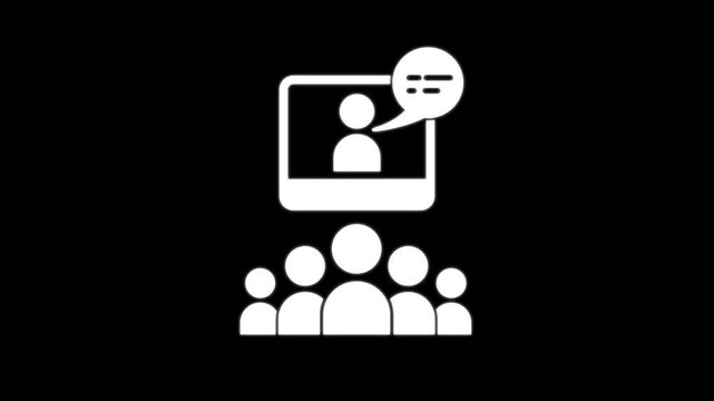 Online Presentation Icon Showing Speaker and Audience, Representing Virtual Meeting, Conference, Education, Communication, Public Speaking, Discussion, Networking, and Digital Learning Concepts