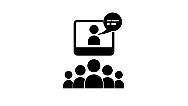 Online Presentation Icon Showing Speaker and Audience, Representing Virtual Meeting, Conference, Education, Communication, Public Speaking, Discussion, Networking, and Digital Learning Concepts