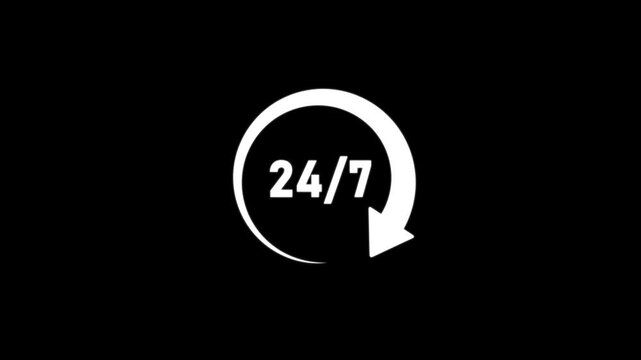 24/7 Service Availability Icon Representing Round-the-Clock Customer Support, Continuous Operation, Online Assistance, Business Accessibility, Reliability, Emergency Help, and Nonstop Service Concepts