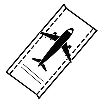 Airplane ticket illustration displays a flight icon on a boarding pass.