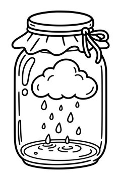 Surreal Glass Jar Containing Rain Cloud Doodle Vector