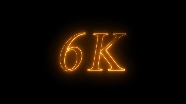 Glowing Orange Neon 6K Followers Social Media Milestone Celebration Text Overlay Animation Isolated on Dark Black Background - Futuristic 6000 Subscribers Achievement Counter Graphic Element