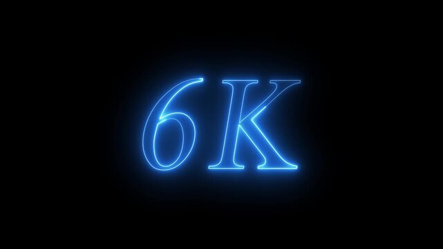 Glowing Blue Neon 6K Followers Social Media Milestone Celebration Text Overlay Animation Isolated on Dark Black Background - Futuristic 6000 Subscribers Achievement Counter Graphic Element