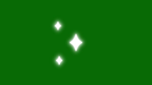 Twinkling stars night sky shine animation, Star twinkling animation, single star glitter, glowing shining twinkle stars, white cartoon sparkles in doodle style on green screen background.4k video