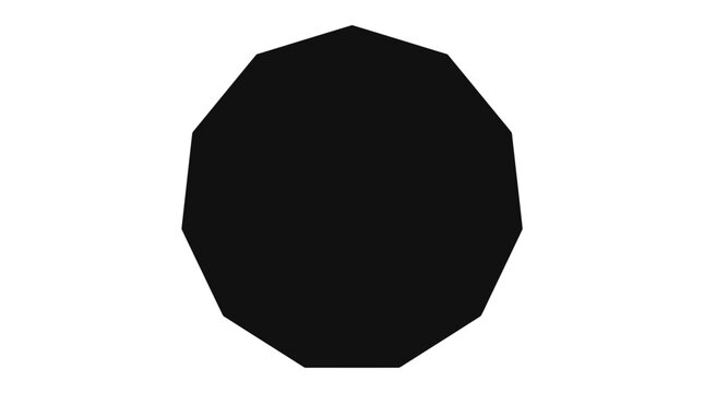 Black decagon shape with ten sharp angles creates a bold geometric vector graphic design element isolated on clean white background
